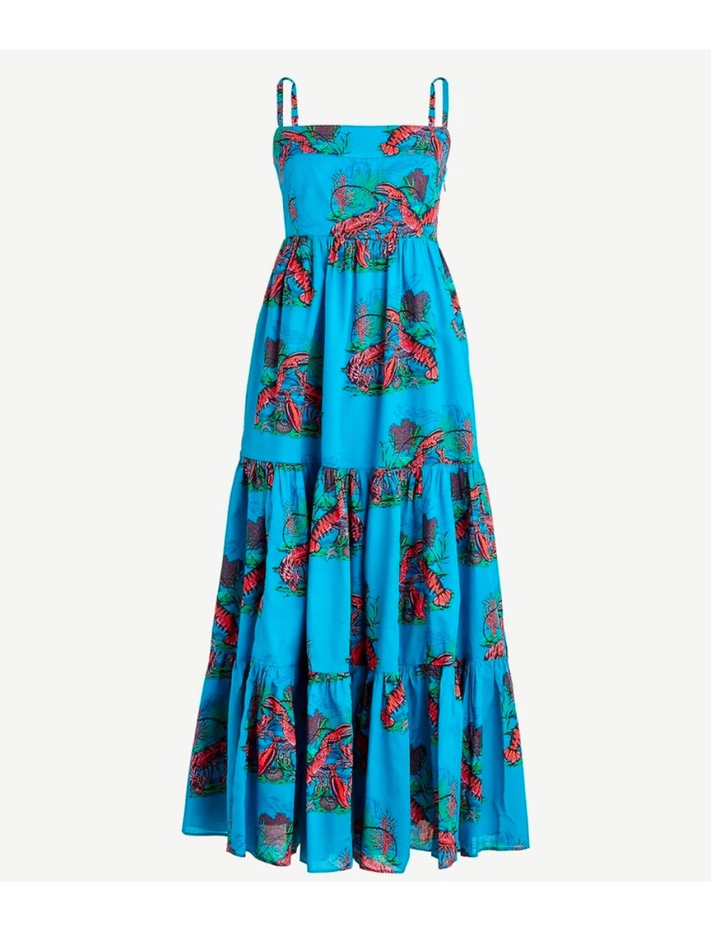J. Crew Turquoise Blue Floral Tiered Maxi Dress